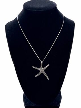 .925 Sterling Silver Marcasite Starfish Pendant Necklace